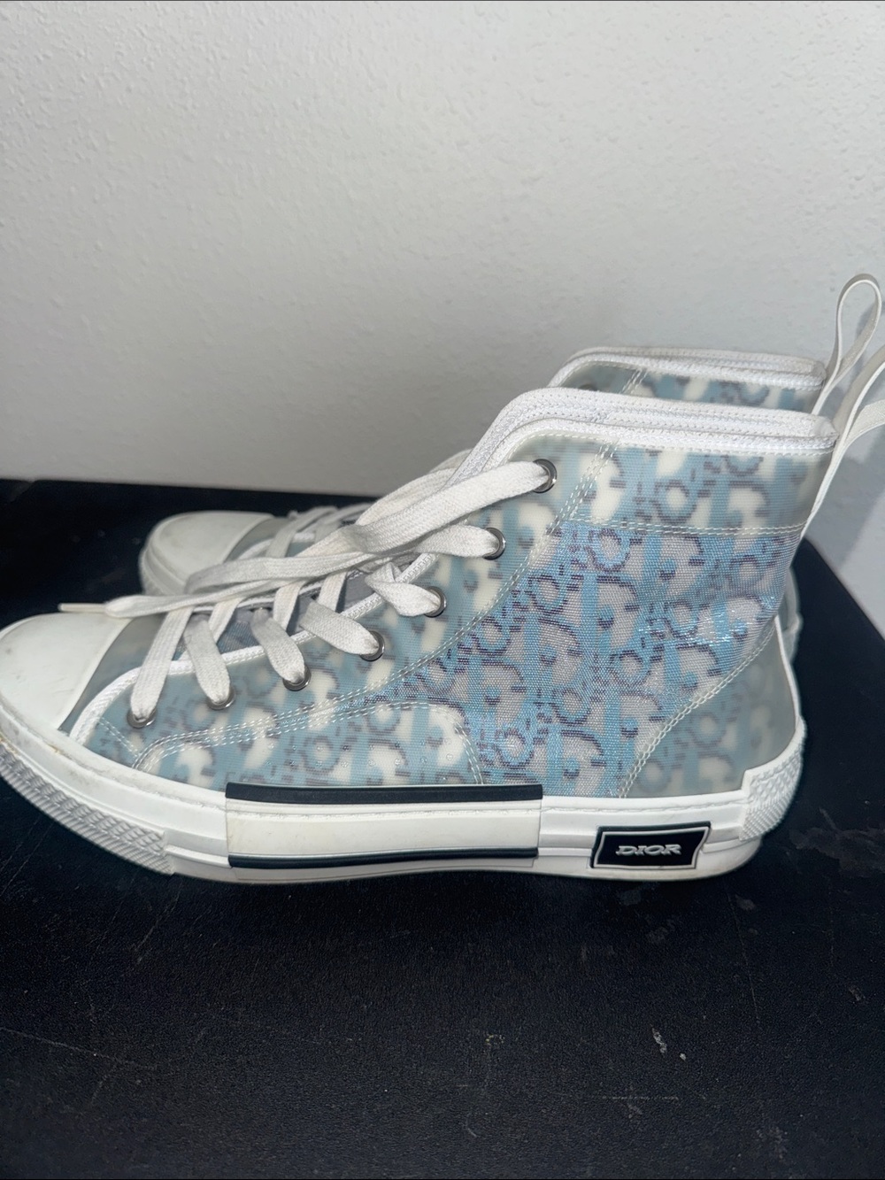 Dior High-Top Sneakers in Light Blue and White Monogram